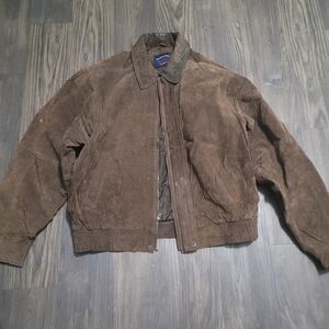 Brown Suede Men's Jacket Size L brown suede Harrington jacket Zip Dirty Vintage